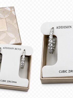 Addison Blvd Silver Cubic Zirconia Hoop Earrings - Clear Crystal